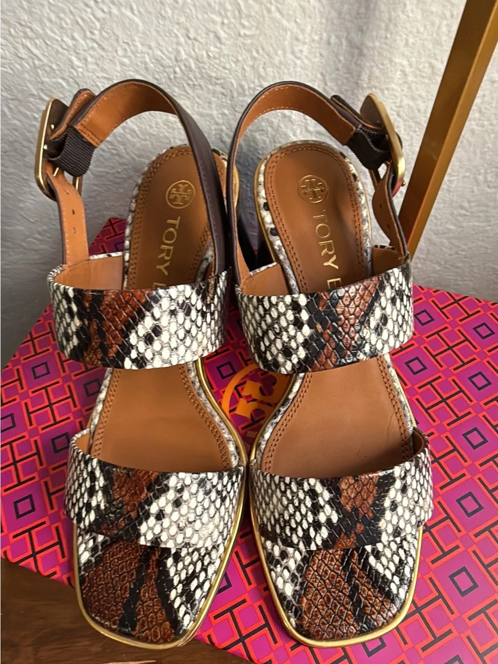 Tory Burch aspen multi printed snake heels size 6.5 NIB Delaney sandal